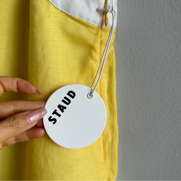 *SOLD* STAUD Renata Linen Mini Dress in Wallflower & White / Scalloped Hem - Picture 9 of 10